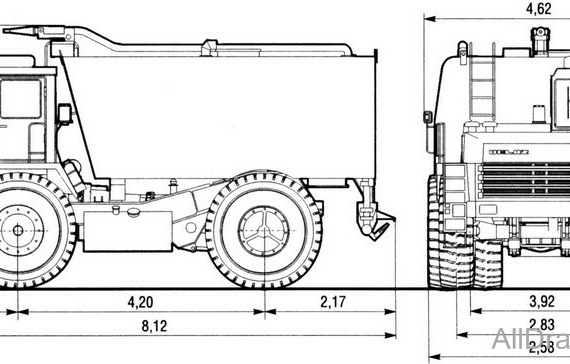 БелАЗ-7647 Поливооросительная машина чертежи (рисунки) грузовика